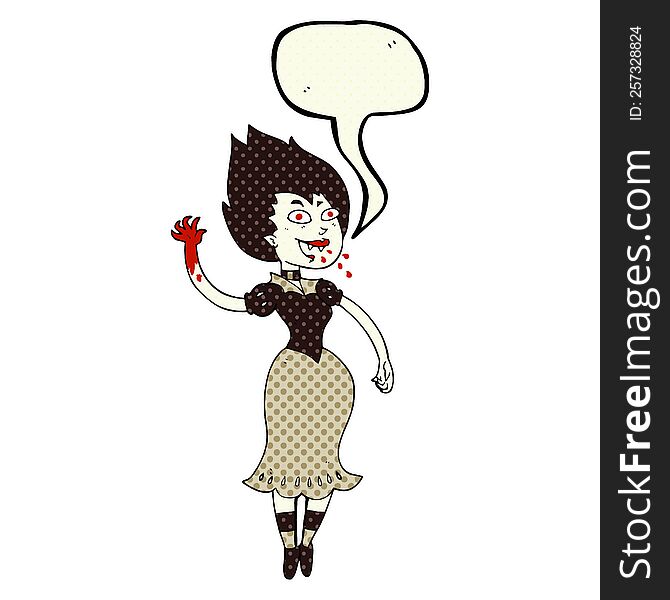 freehand drawn comic book speech bubble cartoon blood sucking vampire girl