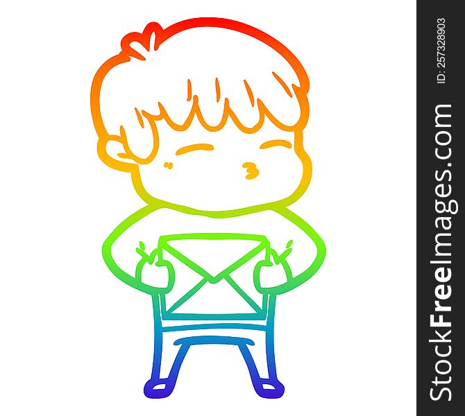 Rainbow Gradient Line Drawing Cartoon Curious Boy
