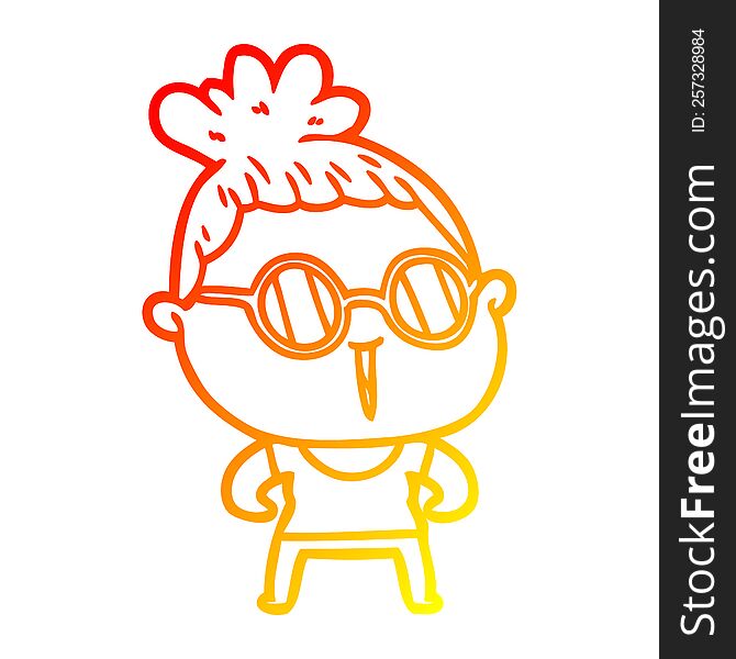warm gradient line drawing of a cartoon tough woman wearing spectacles