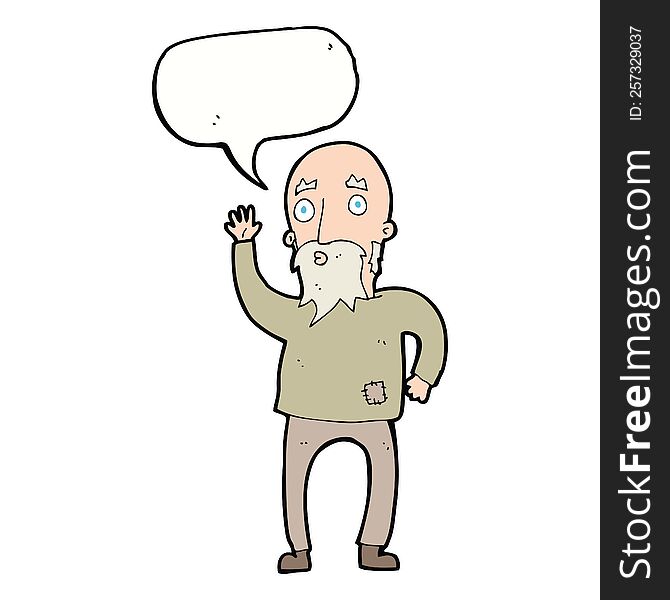 Cartoon Old Man Waving With Speech Bubble
