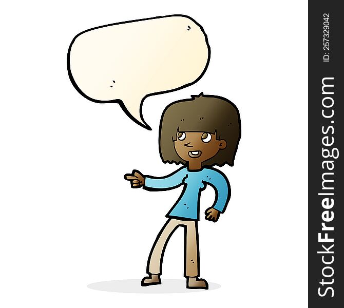 Cartoon Girl Pointing With Speech Bubble
