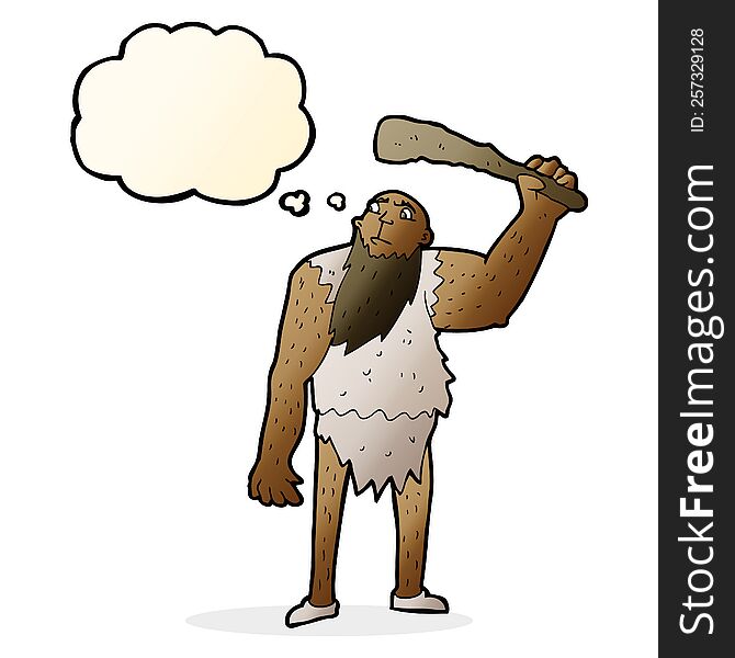 cartoon neanderthal with thought bubble