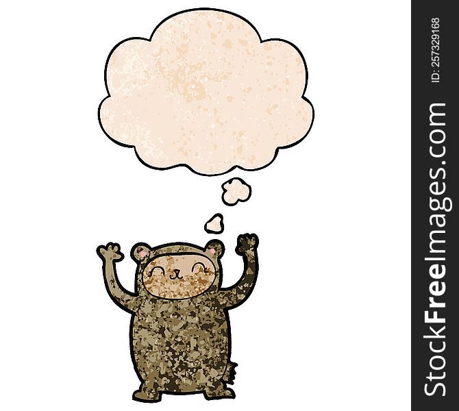 Cute Cartoon Bear And Thought Bubble In Grunge Texture Pattern Style