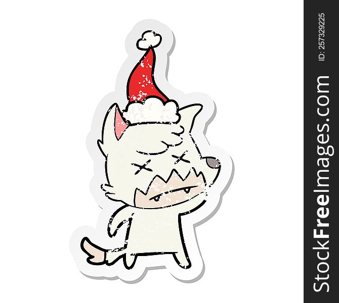 Distressed Sticker Cartoon Of A Dead Fox Wearing Santa Hat