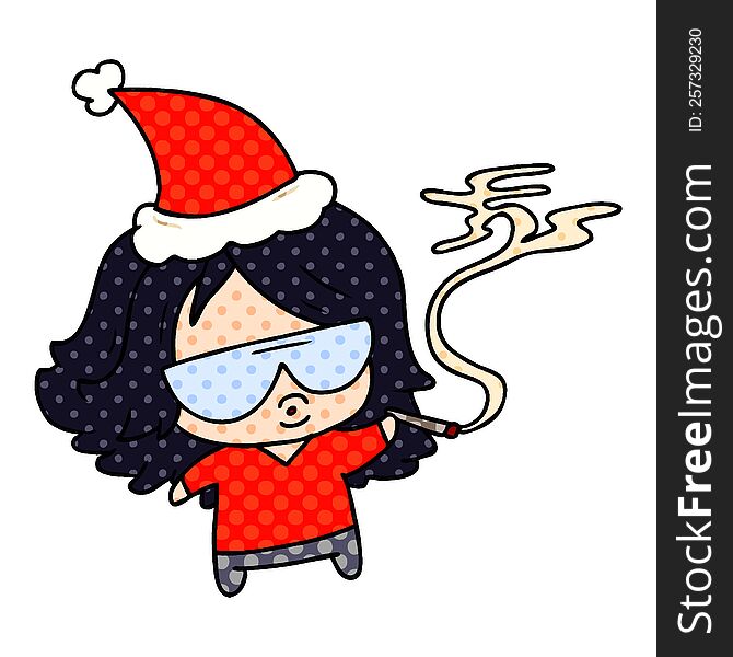 hand drawn christmas cartoon of kawaii girl