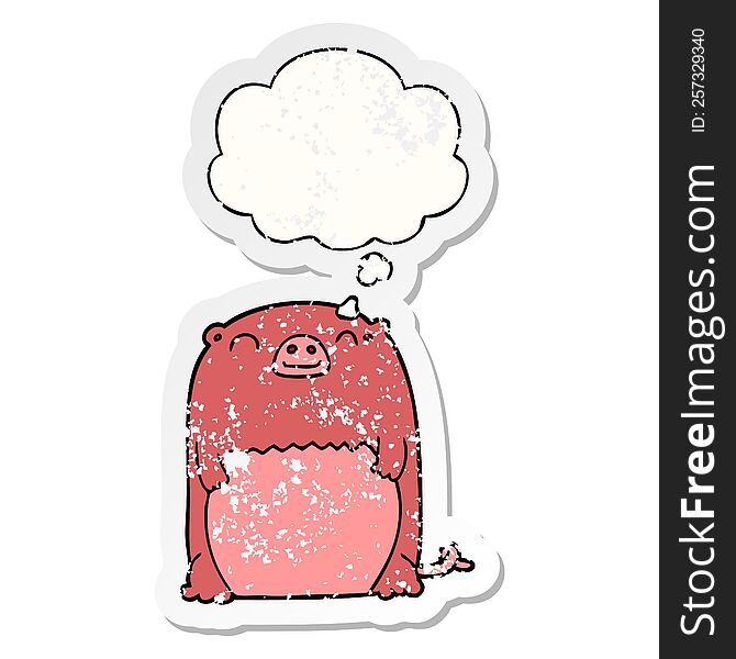 Cartoon Creature And Thought Bubble As A Distressed Worn Sticker
