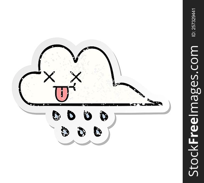 Distressed Sticker Of A Cute Cartoon Rain Cloud