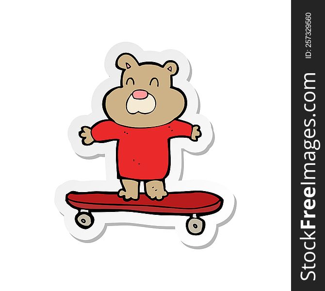 Sticker Of A Cartoon Bear On Skateboard