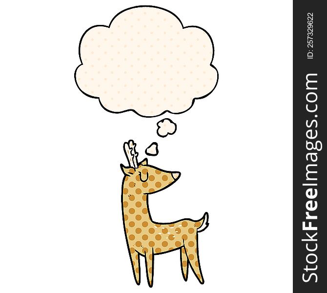 cartoon deer with thought bubble in comic book style