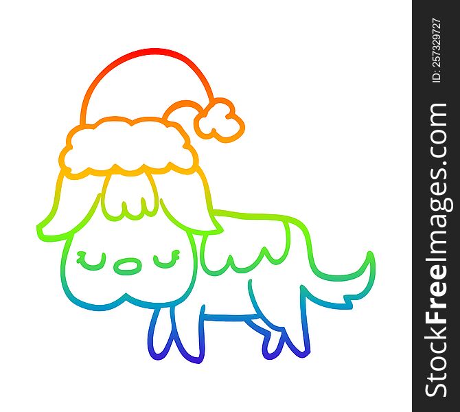 rainbow gradient line drawing of a cute christmas dog