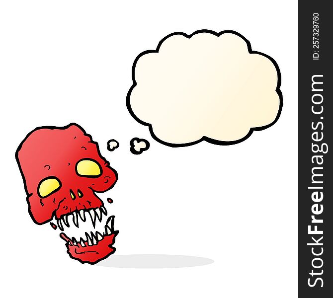 cartoon scary skull with thought bubble