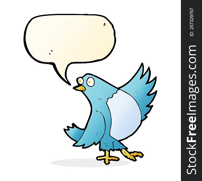 cartoon dancing bluebird with speech bubble