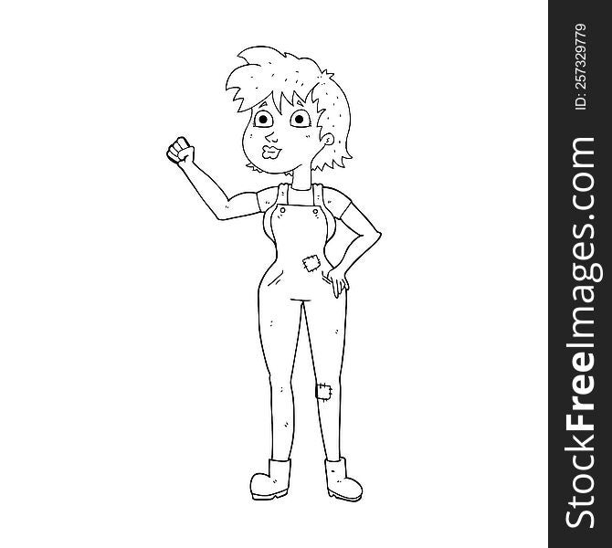 Black And White Cartoon Confident Farmer Woman