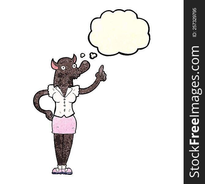 Cartoon Werewolf Woman With Idea With Thought Bubble