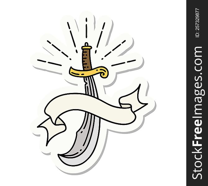 Sticker Of Tattoo Style Scimitar Sword