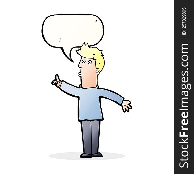 cartoon man advising caution with speech bubble