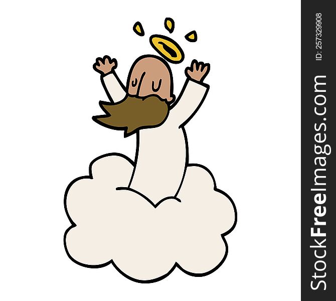 Cartoon Doodle God On Cloud