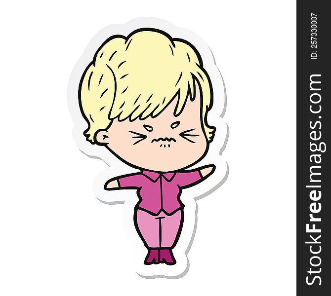 sticker of a cartoon frustrated woman