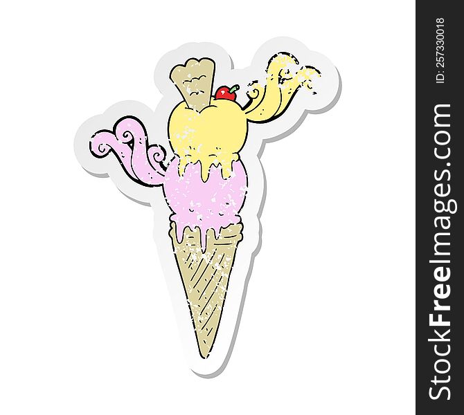 retro distressed sticker of a cartoon ice cream cone