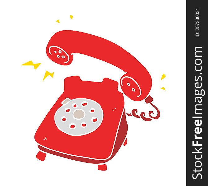 Flat Color Illustration Of A Cartoon Ringing Telephone