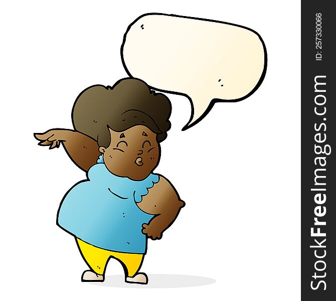 Cartoon Happy Overweight Lady With Speech Bubble