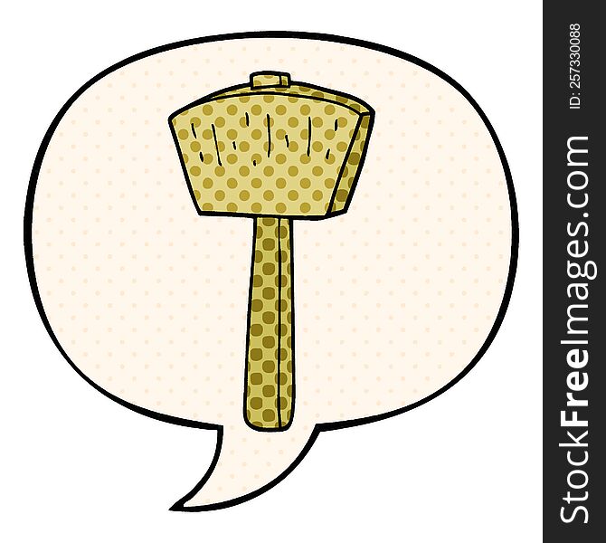 Cartoon Mallet And Speech Bubble In Comic Book Style