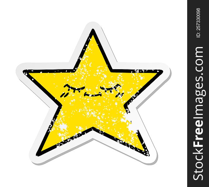 distressed sticker of a cute cartoon gold star