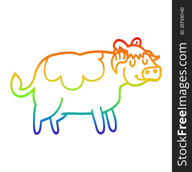 rainbow gradient line drawing of a cartoon cow