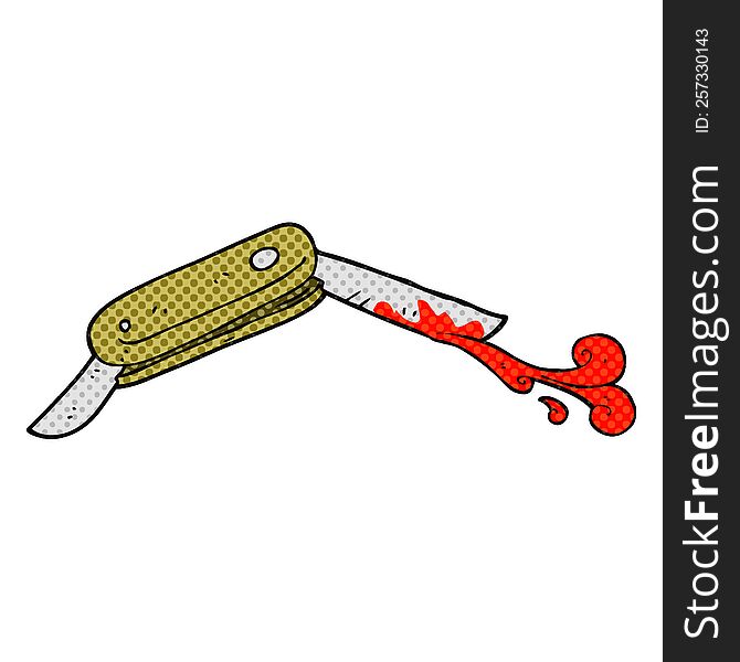 Comic Book Style Cartoon Bloody Folding Knife