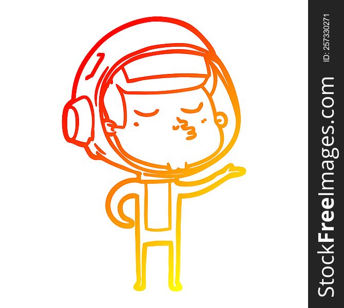 warm gradient line drawing of a cartoon confident astronaut