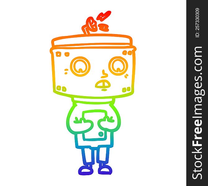 Rainbow Gradient Line Drawing Cartoon Robot