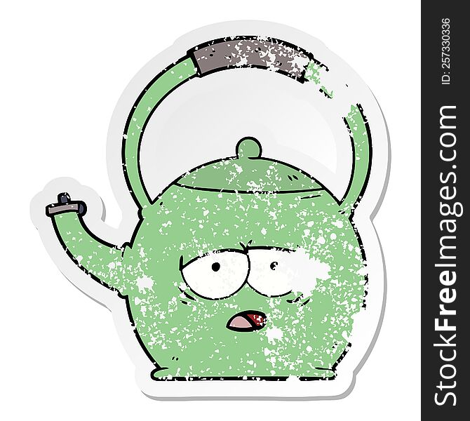 distressed sticker of a cartoon kettle