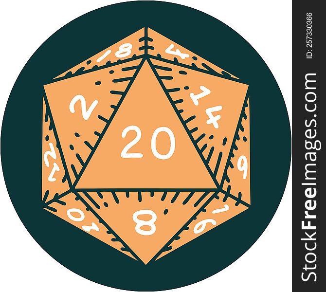 tattoo style icon of a d20 dice