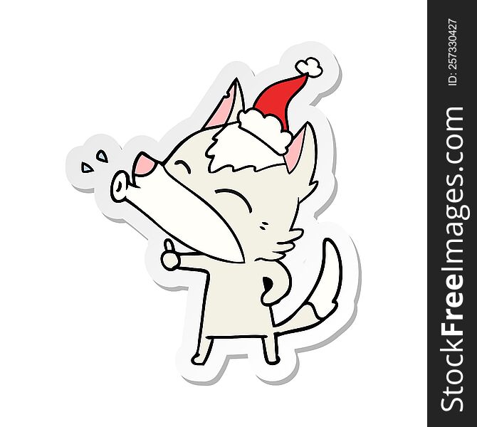 Howling Wolf Sticker Cartoon Of A Wearing Santa Hat