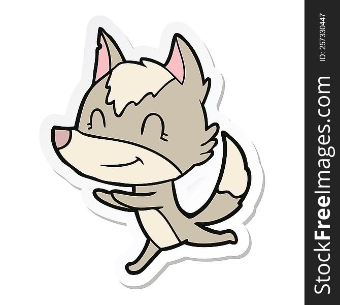 Sticker Of A Friendly Cartoon Wolf Running