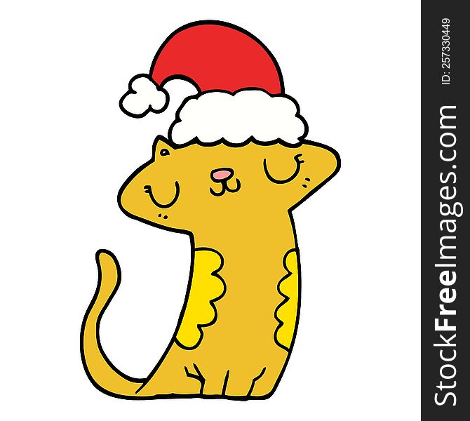 cute cartoon cat wearing christmas hat