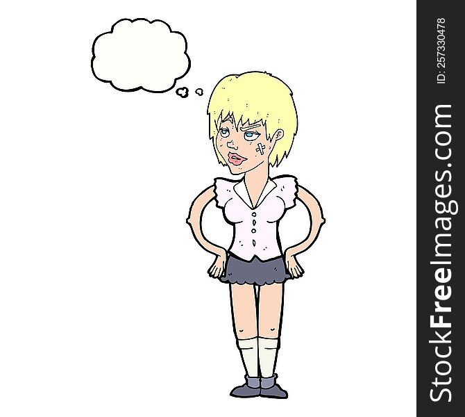 Cartoon Tough Woman With Hands On Hips With Thought Bubble
