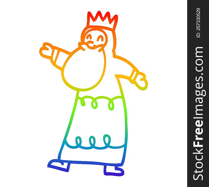 rainbow gradient line drawing of a cartoon wise king