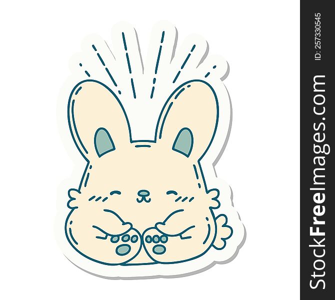 Sticker Of Tattoo Style Happy Rabbit