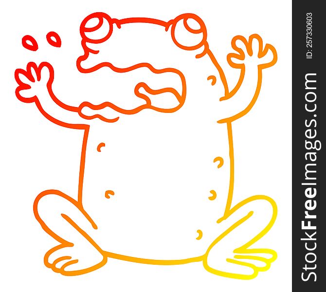 warm gradient line drawing of a cartoon burping toad