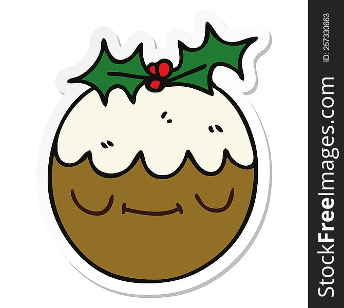 Sticker Of A Quirky Hand Drawn Cartoon Christmas Pudding