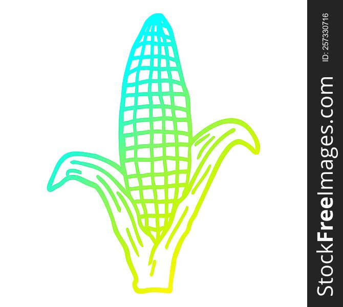 cold gradient line drawing of a cartoon corn on cob