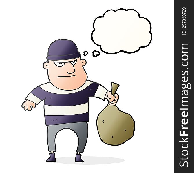 Thought Bubble Cartoon Burglar With Loot Bag