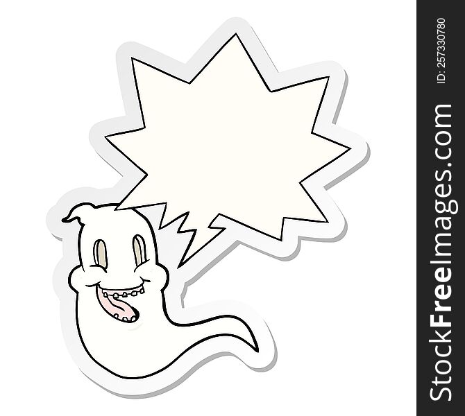 Cartoon Spooky Ghost And Speech Bubble Sticker