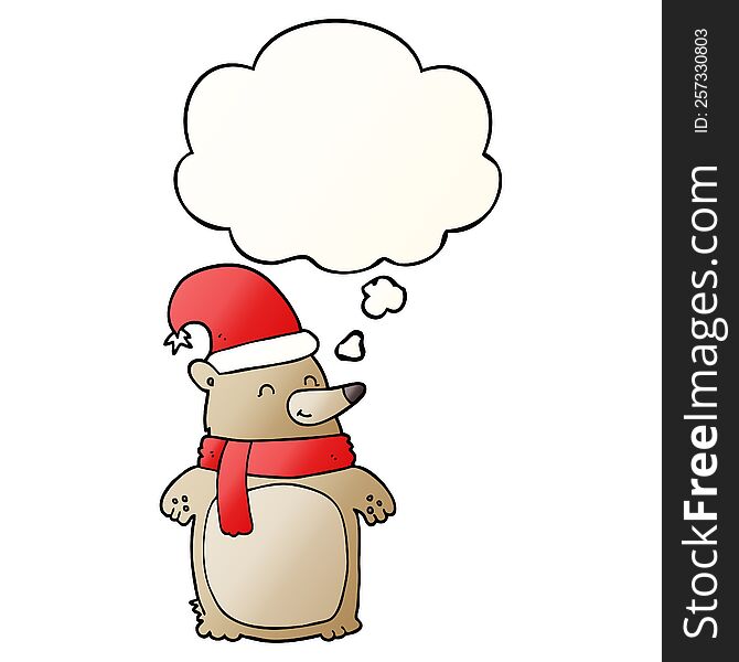 Cartoon Christmas Bear And Thought Bubble In Smooth Gradient Style