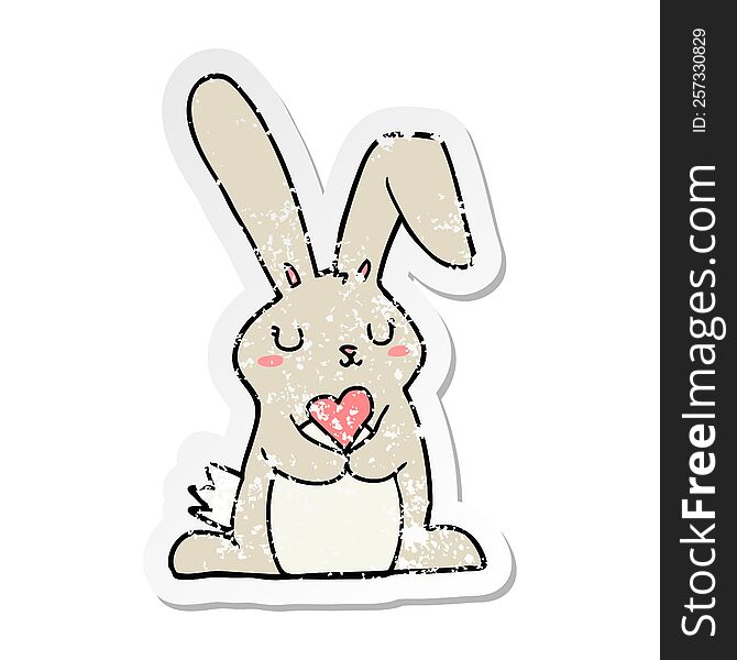 Distressed Sticker Of A Cartoon Rabbit In Love