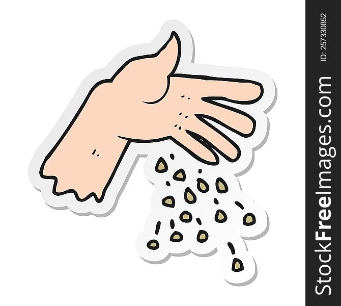 sticker of a cartoon hand spreading seeds