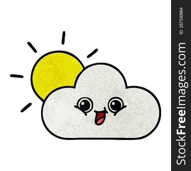 retro grunge texture cartoon of a cloud and sunshine