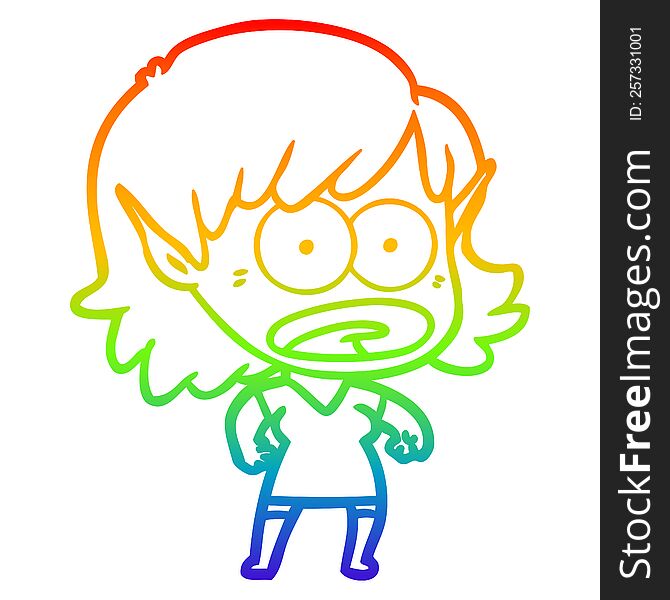 rainbow gradient line drawing cartoon shocked elf girl