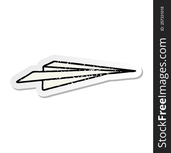 distressed sticker of a cute cartoon paper aeroplane